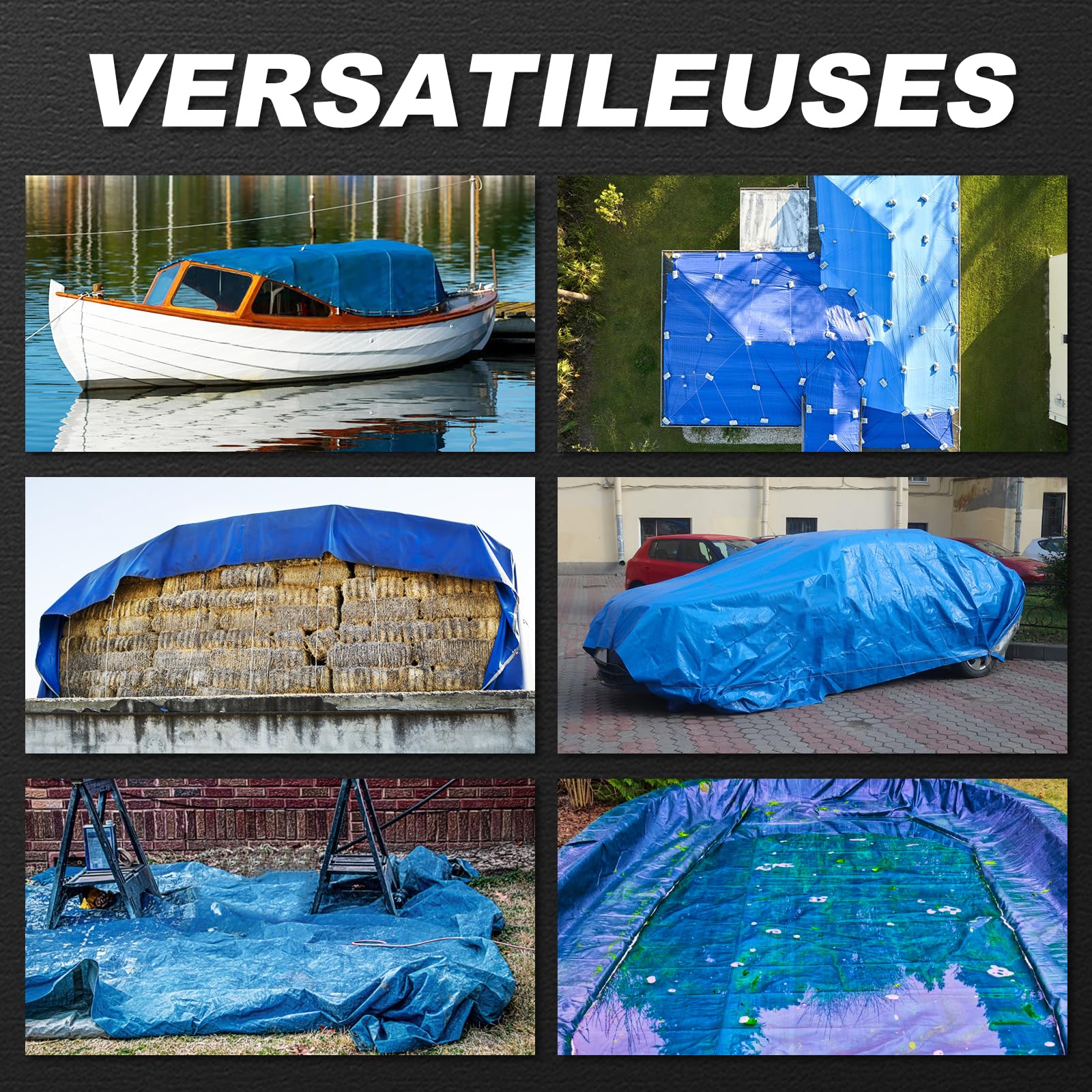 BSRHOME tarp protecting boat or car gear from moisture.