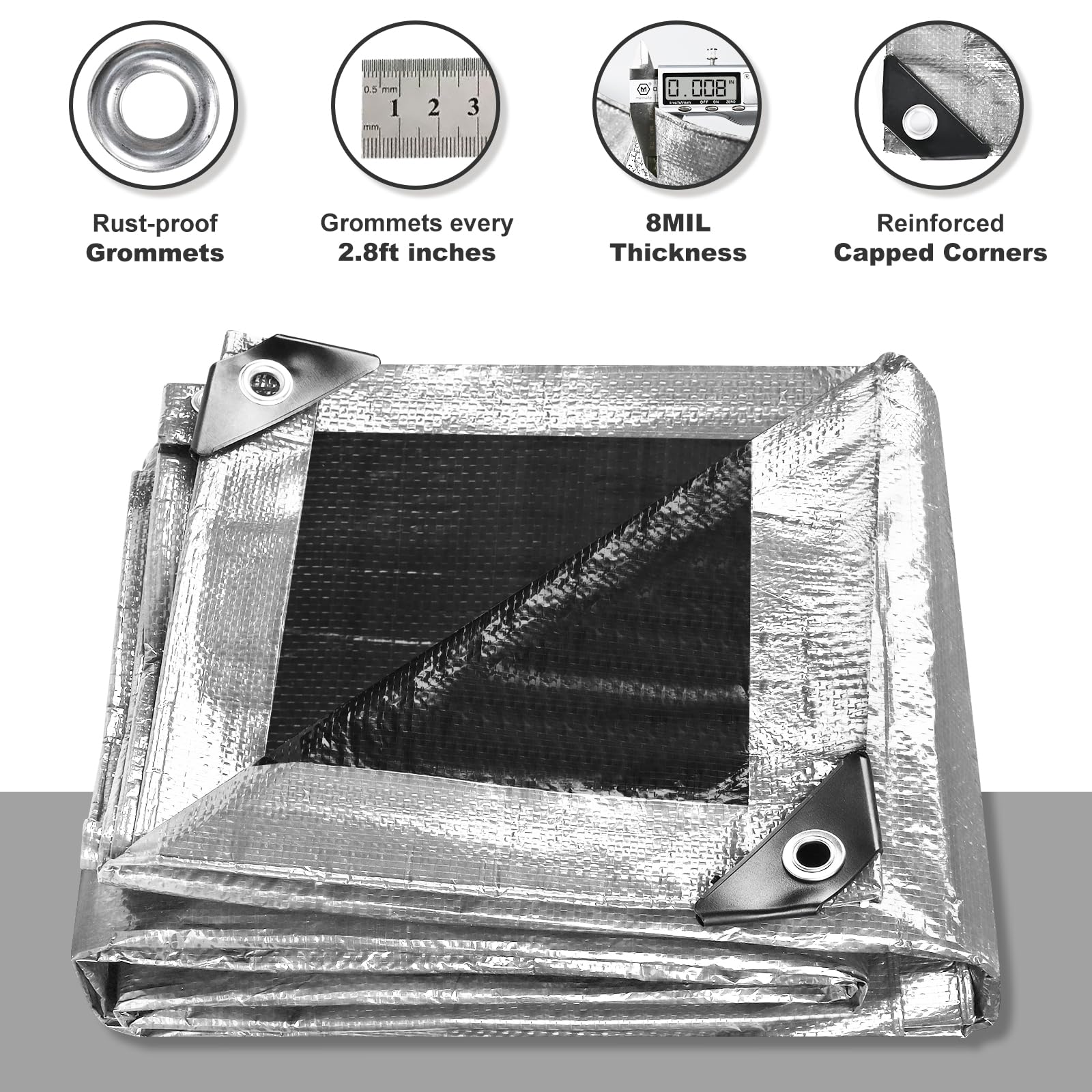 Close-up of reinforced edge on BSRHOME tarp, showing durability for harsh weather.