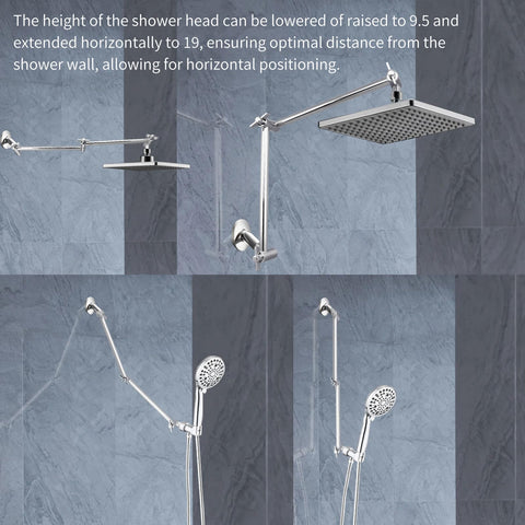 BSTCWCP adjustable height and angle arm enables flexible shower positioning
