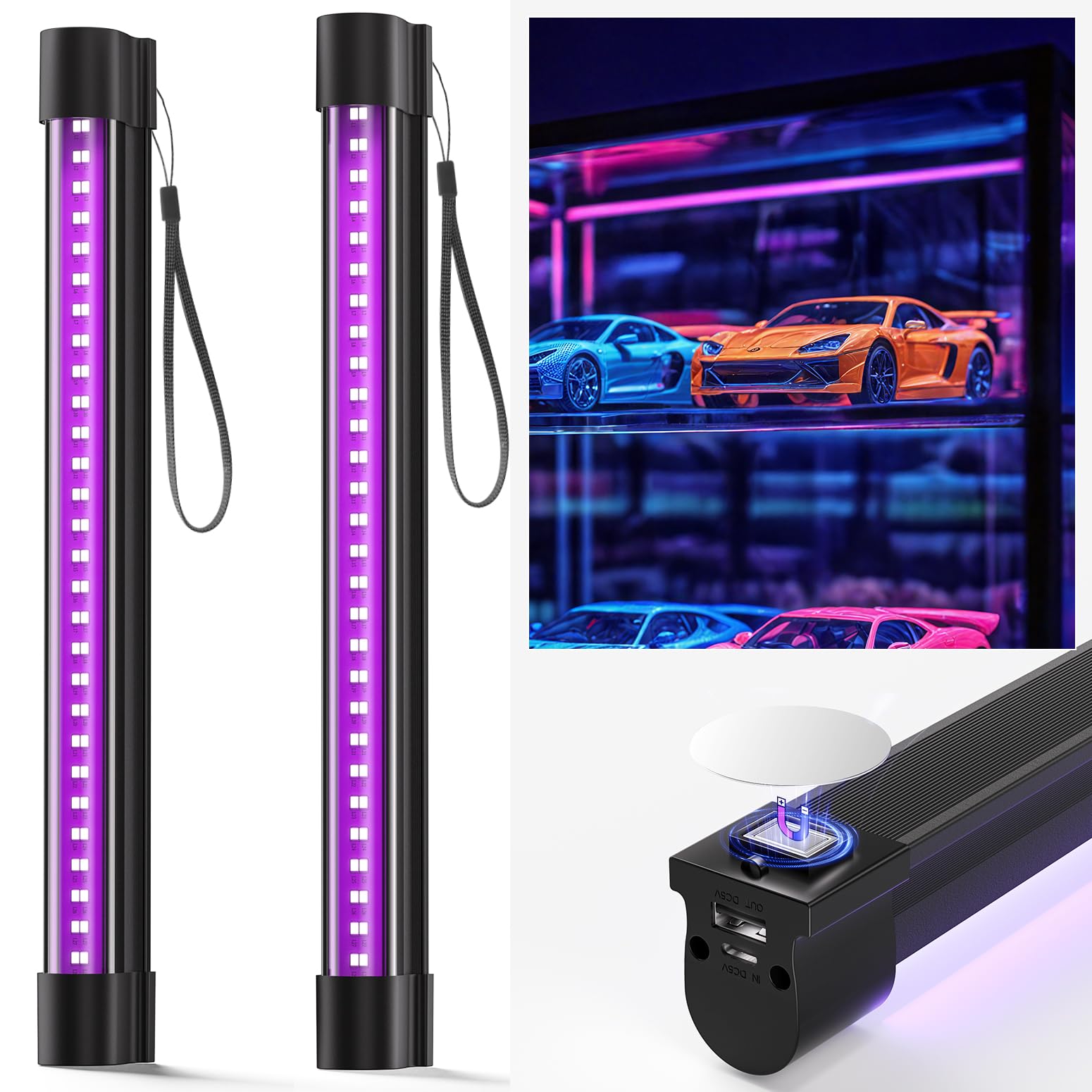 Bstrip battery-powered black light bar, 11.8 inches, portable glow for events.