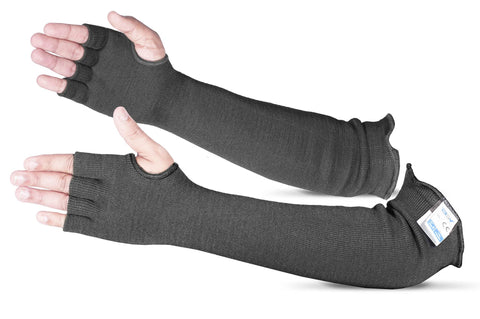 BSV Kevlar arm sleeve with finger opening for glove-ready protection.