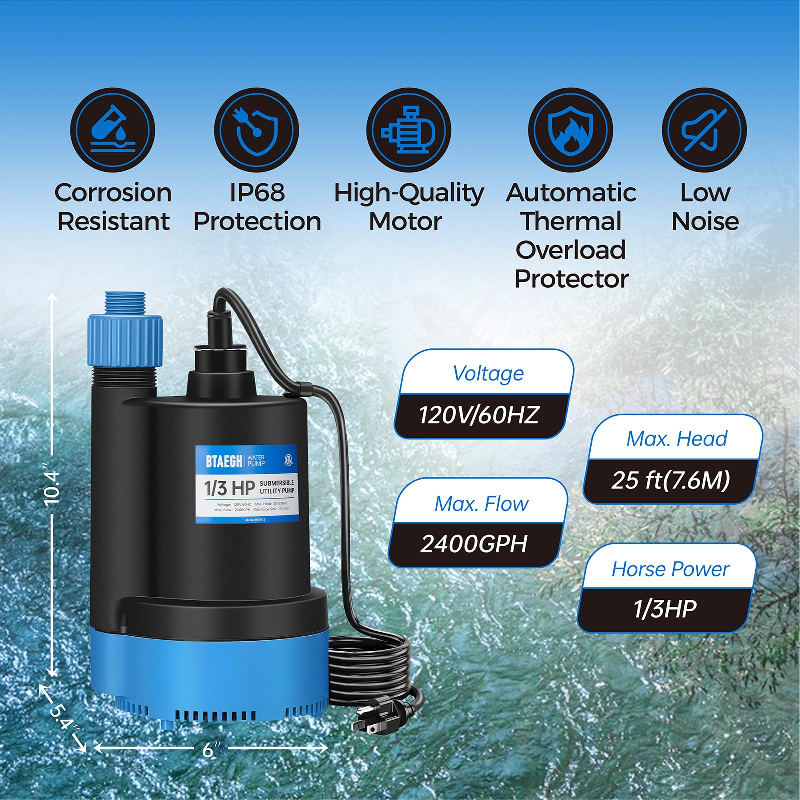 BTAEGH portable sump pump with a convenient carry handle