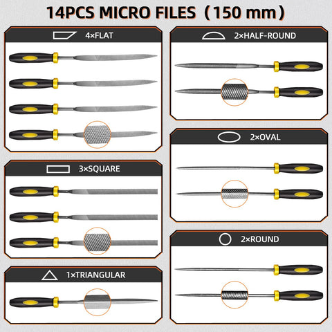 BTEC 14pc carbon steel needle files for detailed work