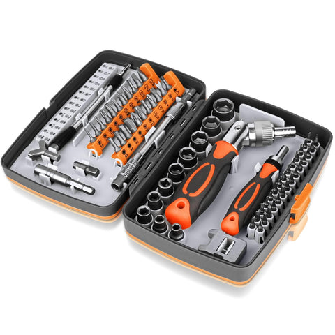 BTEC 68-in-1 screwdriver kit case keeps tools organized for electronics projects.