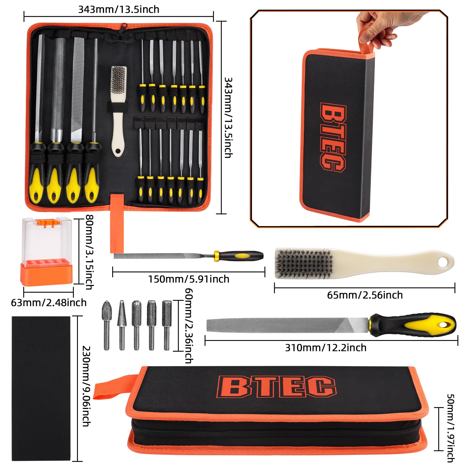 BTEC sandpaper set in three sizes for deburring and finishing