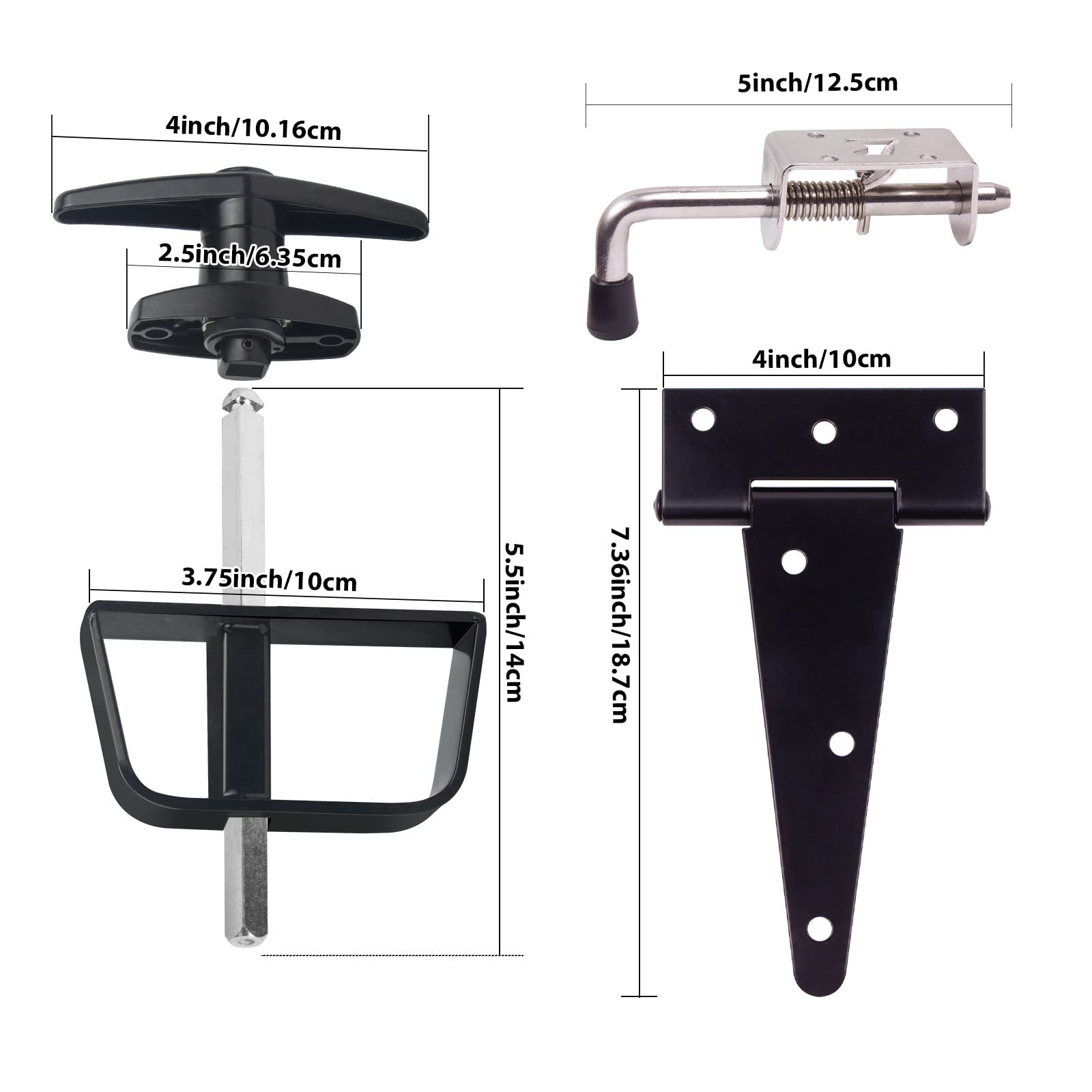 BTEOBFY shed door hardware kit close-up handle shows rust-resistant finish and secure T-handle lock.