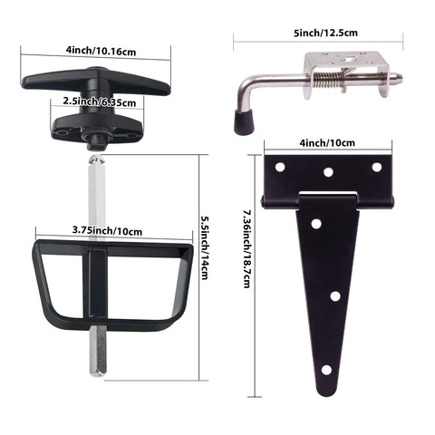 BTEOBFY shed door hardware kit close-up handle shows rust-resistant finish and secure T-handle lock.