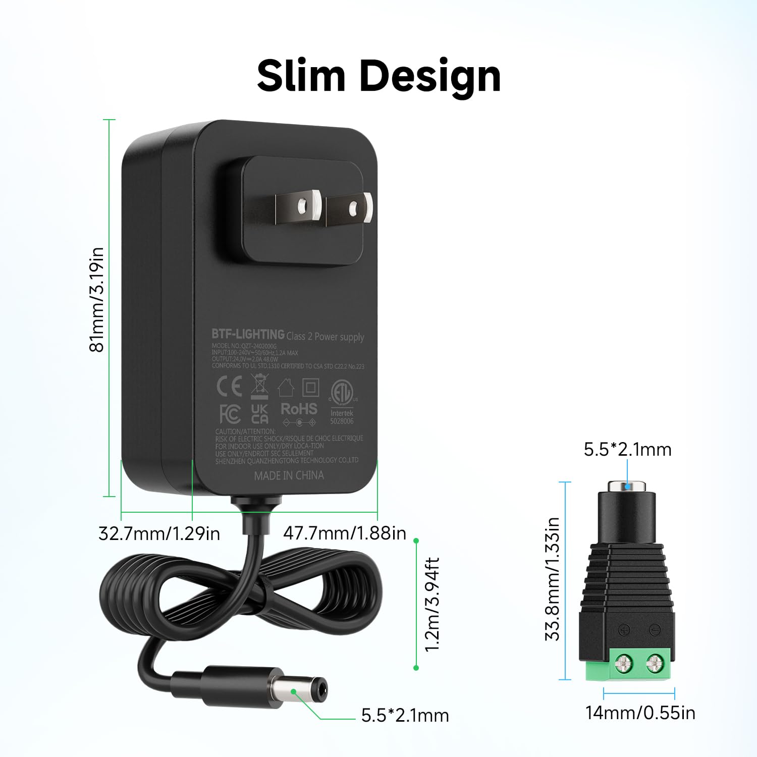 BTF-LIGHTING power supply back view showing compact enclosure and plug orientation