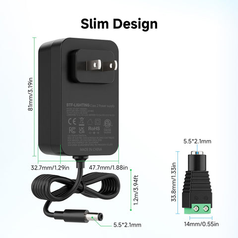 BTF-LIGHTING power supply back view showing compact enclosure and plug orientation