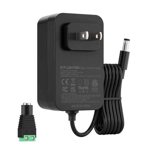 BTF-LIGHTING 24V power supply front view powering LED strips with clean cabling