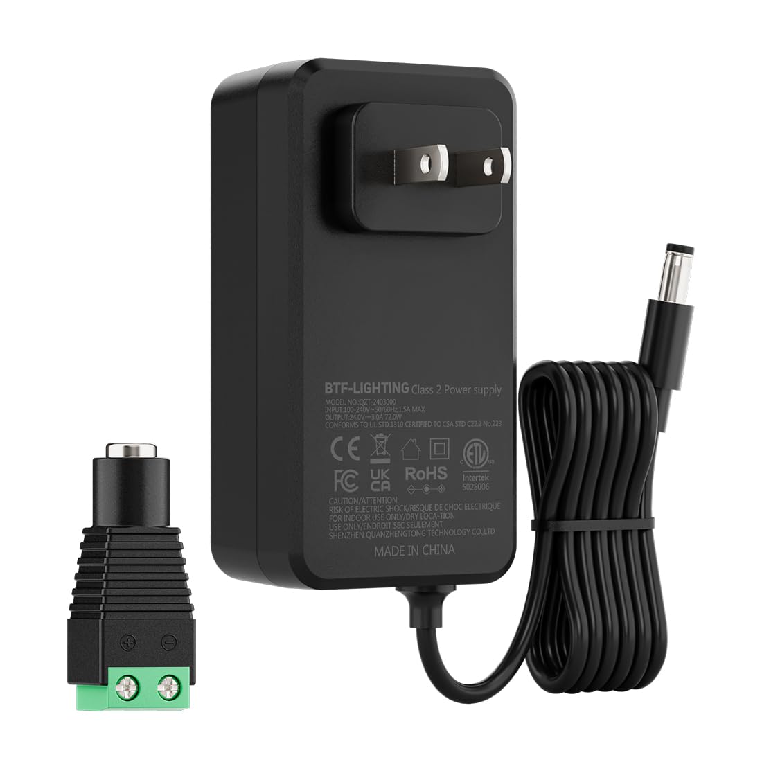 BTF-LIGHTING 24V power supply close-up showing compact form for LED strips