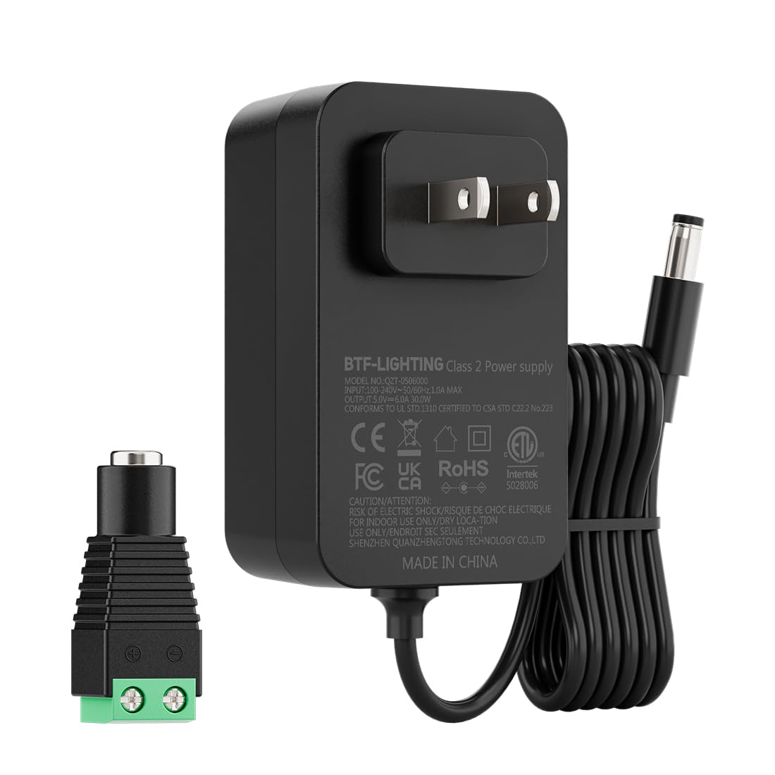 BTF-LIGHTING 5V 6A power supply front view for LED projects