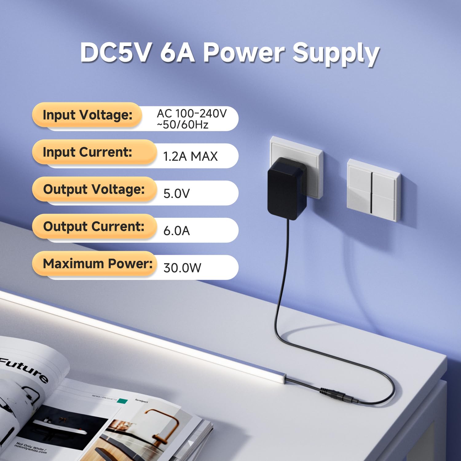 BTF-LIGHTING 5V LED strip application powered by the adapter