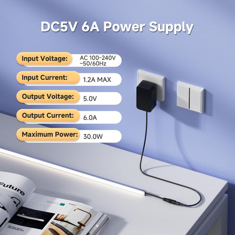 BTF-LIGHTING 5V LED strip application powered by the adapter
