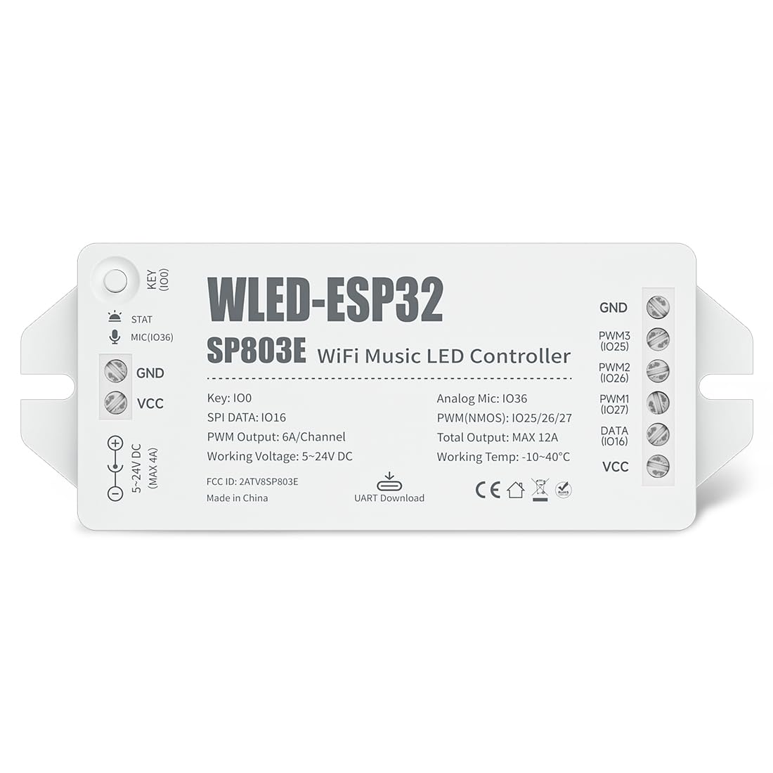 BTF-LIGHTING ESP32 WLED controller front view for quick setup