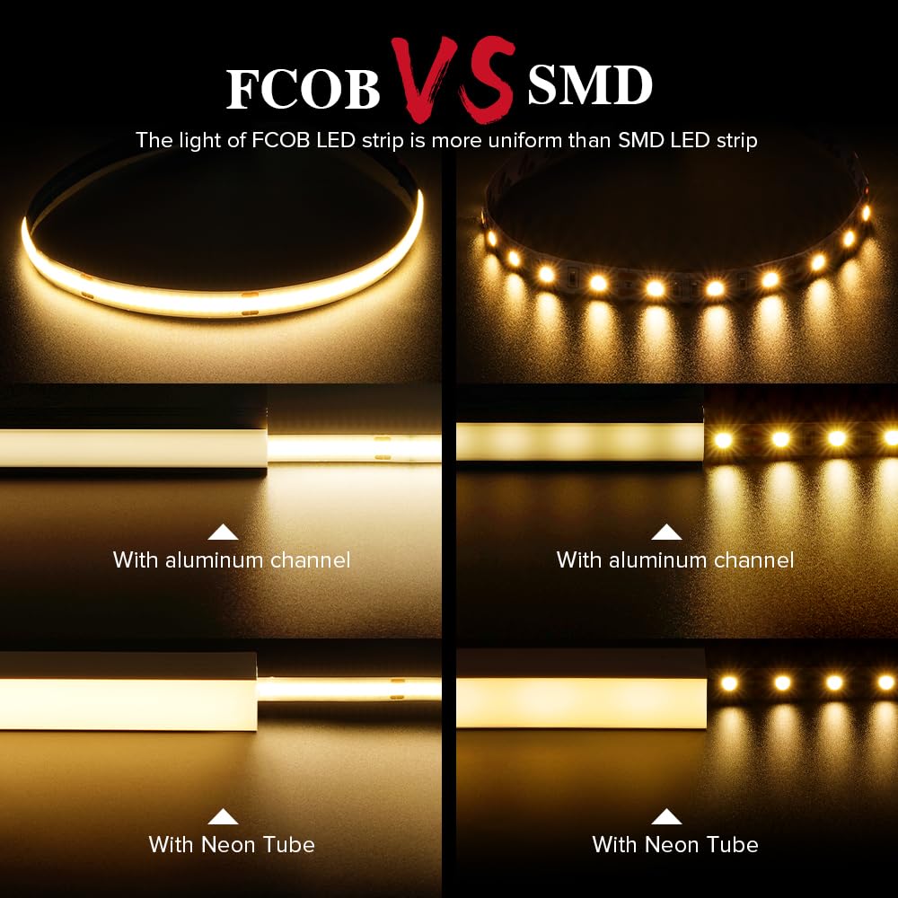 BTF-LIGHTING FCOB LED strip mounted under cabinet for seamless accent lighting.