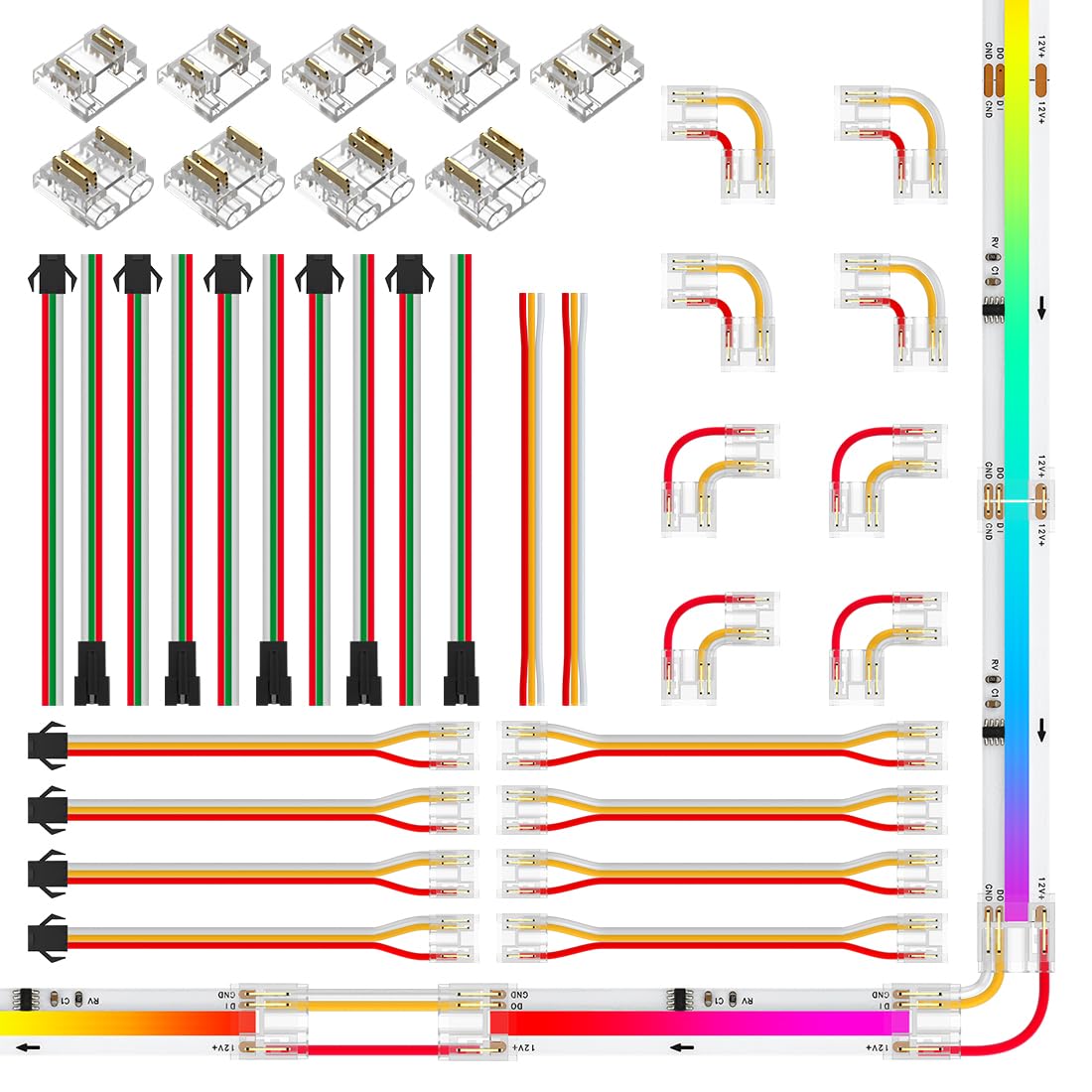 BTF-LIGHTING FCOB 10mm left L-shaped connector for seamless corner wiring.