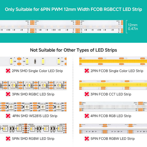 BTF-LIGHTING FCOB 12mm dual-end with wire connector for quick extensions.