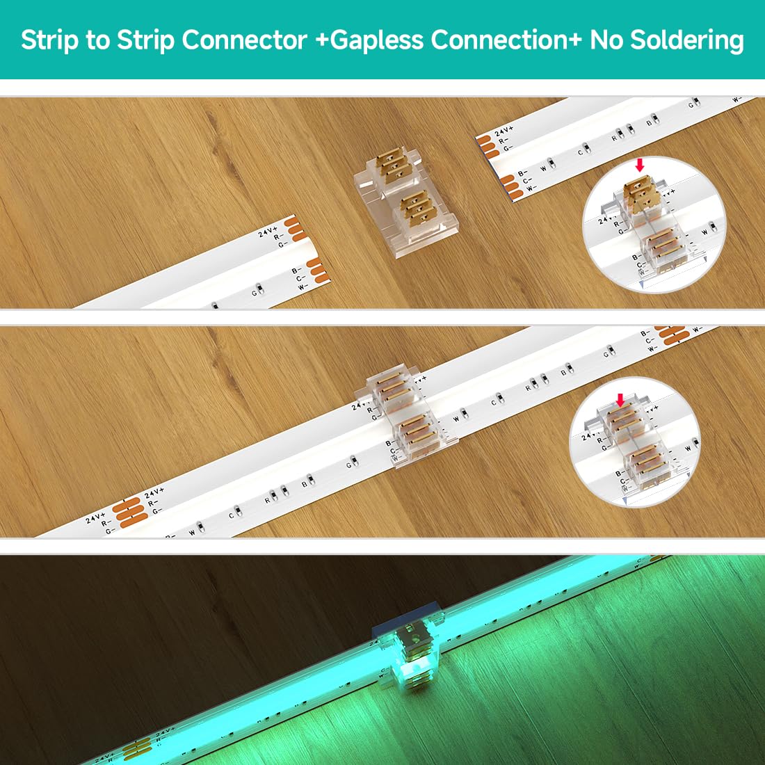 BTF-LIGHTING FCOB 12mm 6-pin JST connectors for controller pairing.