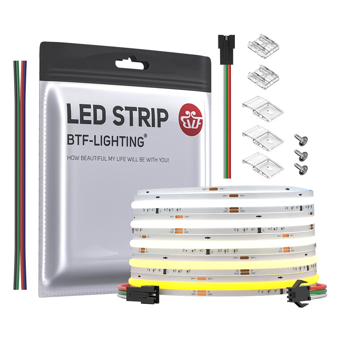 BTF-LIGHTING FCOB addressable LED strip with tunable white lighting in a close view