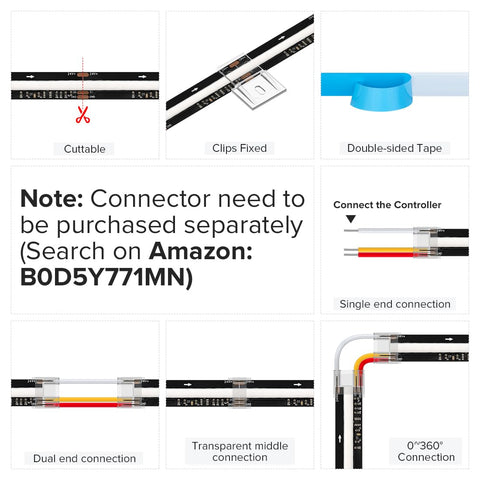 BTF-LIGHTING adhesive backing simplifies mounting on cabinets, stairs, and mirrors