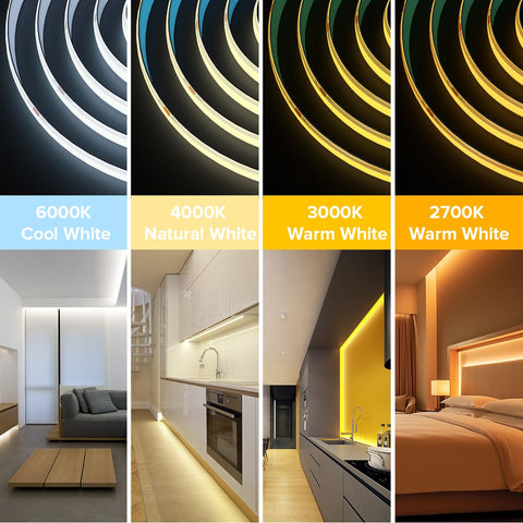 BTF-LIGHTING FCOB LED strip is cuttable and connectable for flexible installations.