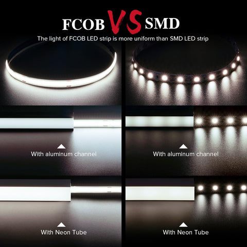 BTF-LIGHTING FCOB LED strip demonstrates uniform light across surfaces for ambient enhancement.