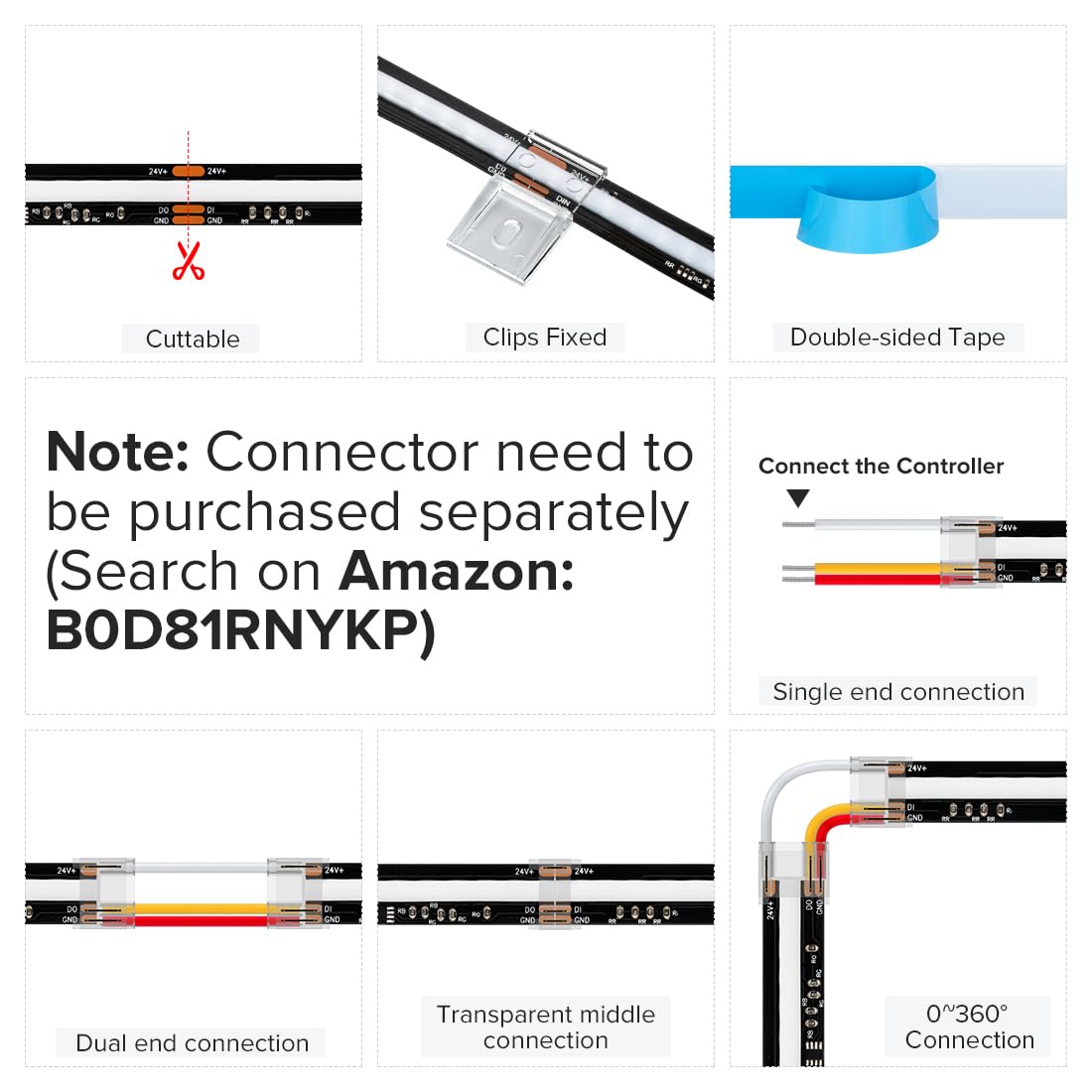 BTF-LIGHTING FCOB LED strip 10mm wide for clean mounting.