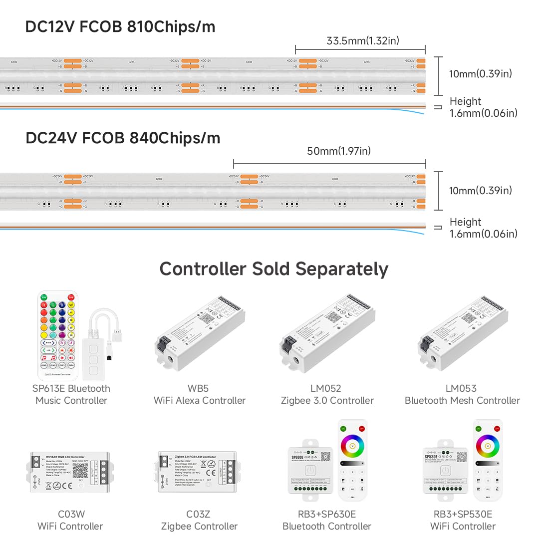 Flexible, easy-to-install BTF-LIGHTING FCOB RGB strip for indoor spaces