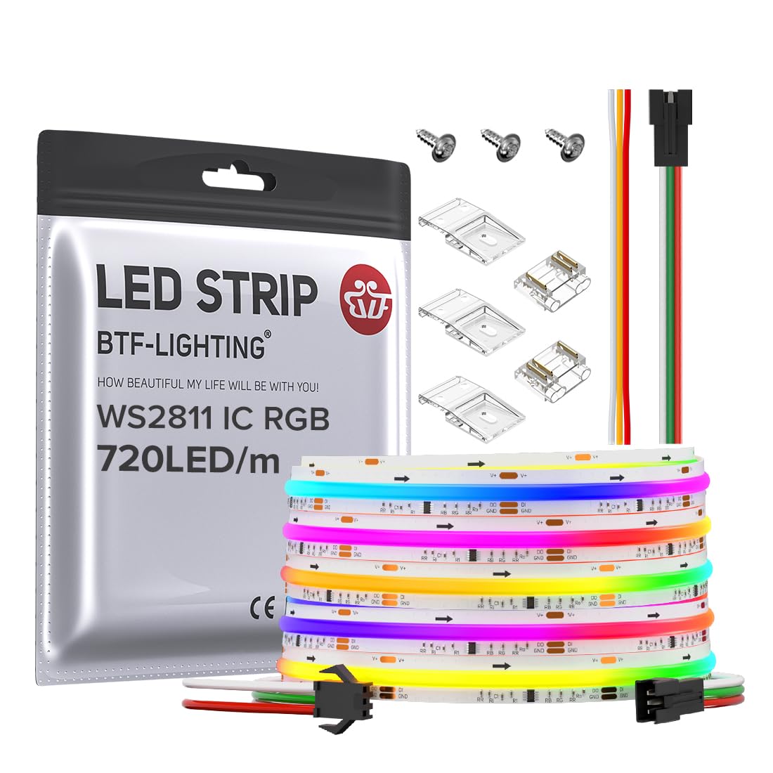 BTF-LIGHTING FCOB RGB strip with dense LEDs for vibrant, even color across surfaces.