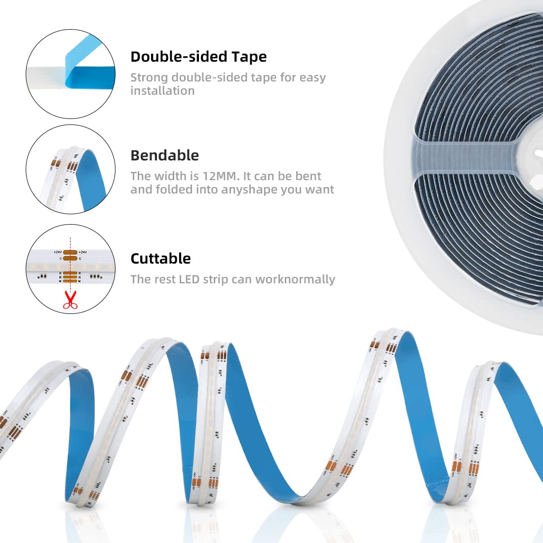 BTF-LIGHTING RGBW strip illustrating flexible installation and wall mounting