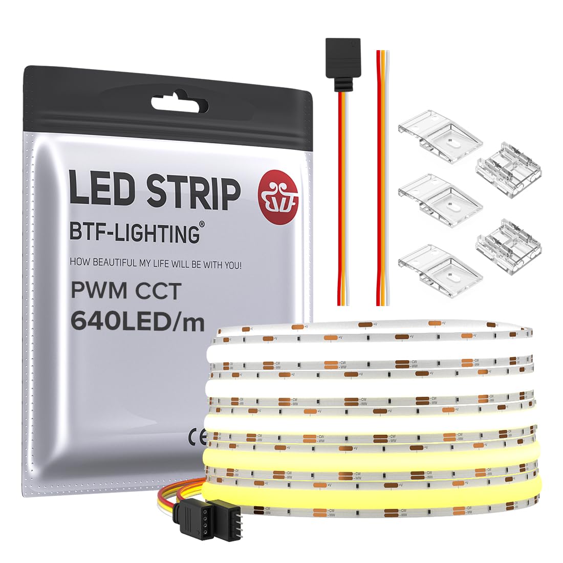 BTF-LIGHTING FCOB strip 16.4ft provides dense, even indoor illumination.