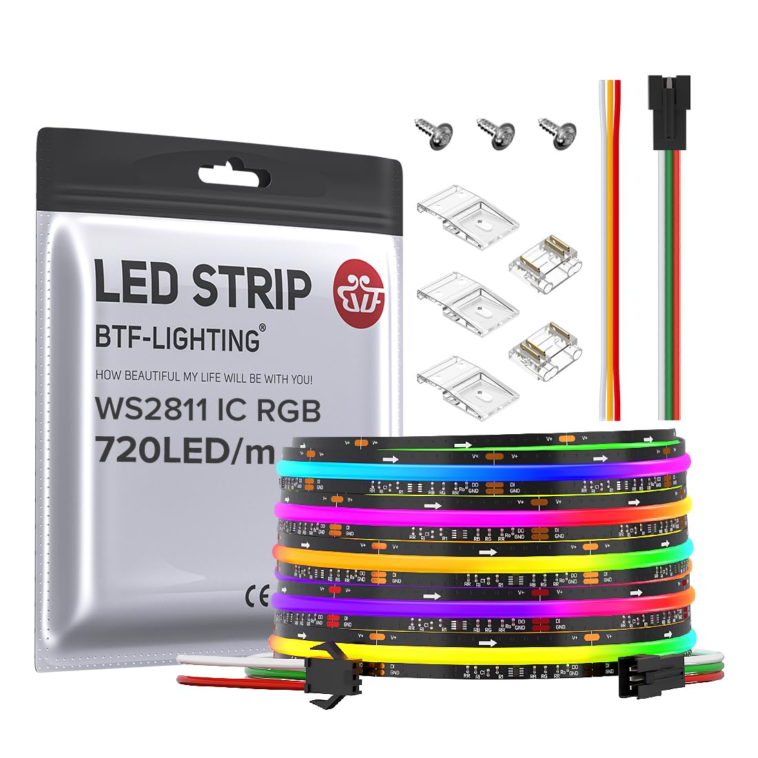 BTF-LIGHTING FCOB WS2811 strip with 12V and 720 LEDs per meter for vivid color