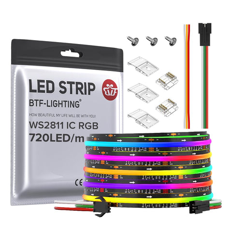 BTF-LIGHTING FCOB WS2811 strip with 12V and 720 LEDs per meter for vivid color