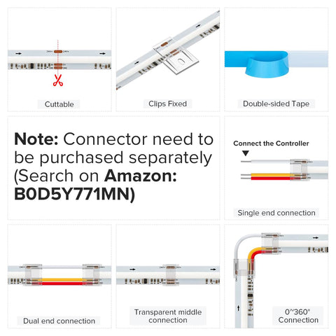 End-to-end connectable BTF-LIGHTING FC0B WS2811 RGB COB strip, 12mm width
