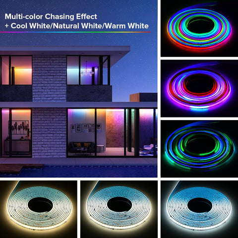 BTF-LIGHTING FCOB WS2814 RGBW strip is ideal for cabinets, stairs, or mirrors.