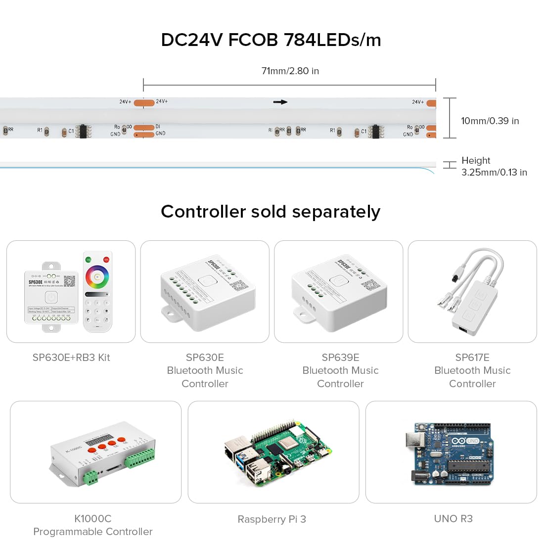 BTF-LIGHTING FCOB WS2814 RGBW strip pairs with compatible controllers for dynamic effects.