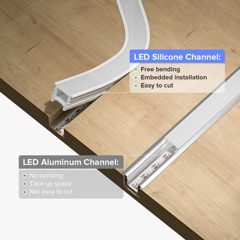 Flexible silicone channel bends to smooth contours for ambient light