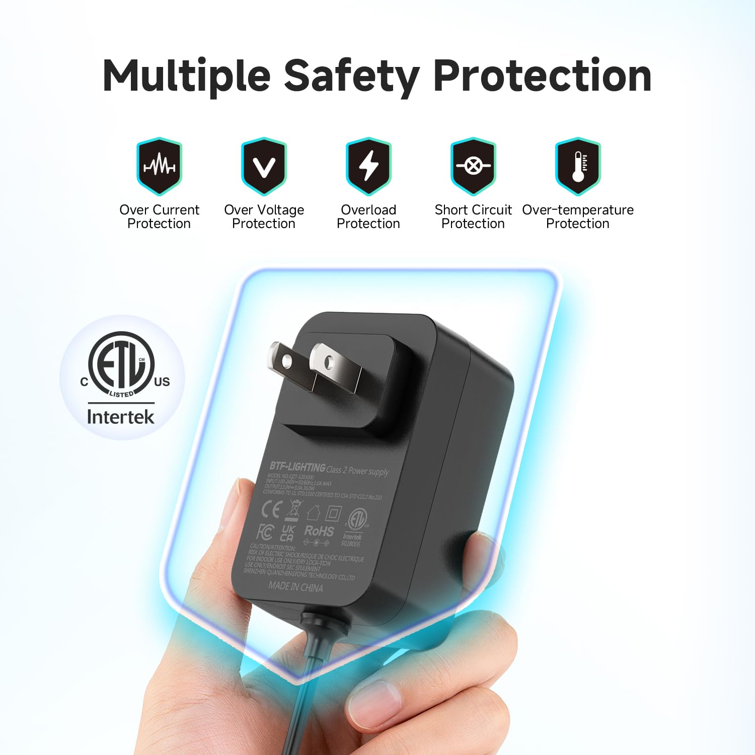 BTF-LIGHTING DC output plug 5.5x2.1mm ready for 12V devices.