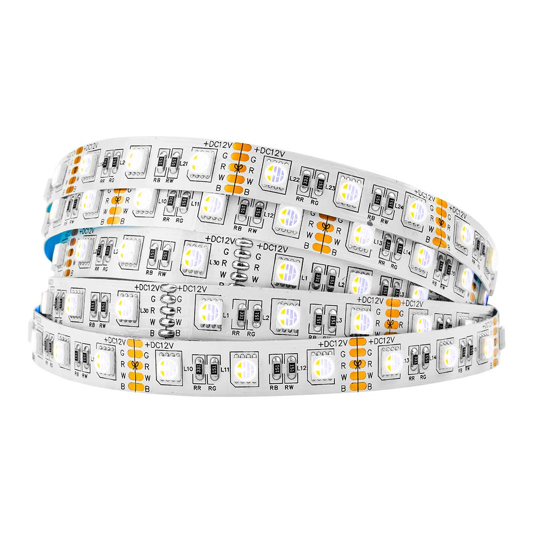 BTF-LIGHTING RGBW 5050 LED strip shows vivid multicolor lighting for living rooms.