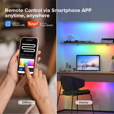 RGBW strip demo highlighting WS2814 compatibility and color output.