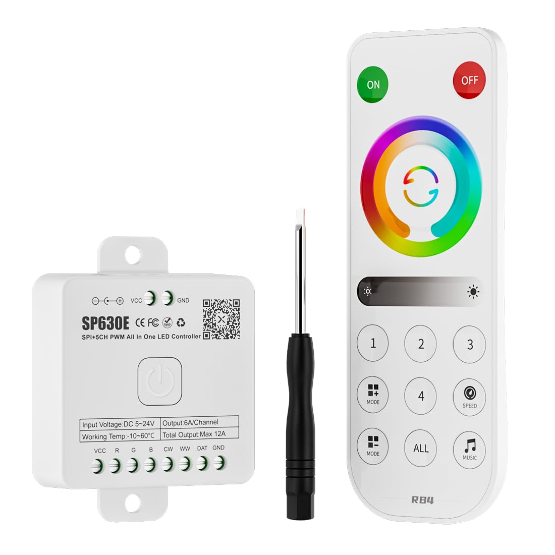 BTF-LIGHTING SP630E controller with LED strip demonstrating versatile lighting control