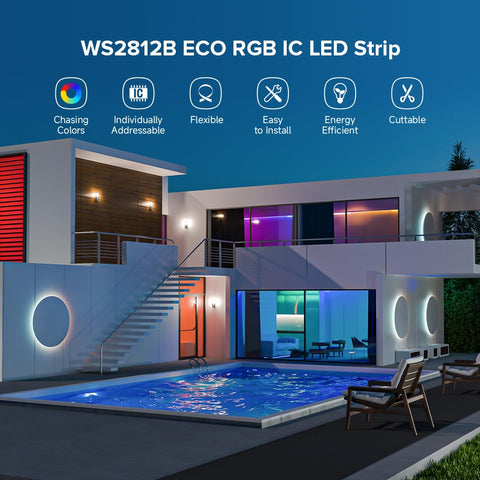 BTF-LIGHTING RGB ECO strip displaying chasing effects for dynamic room accents