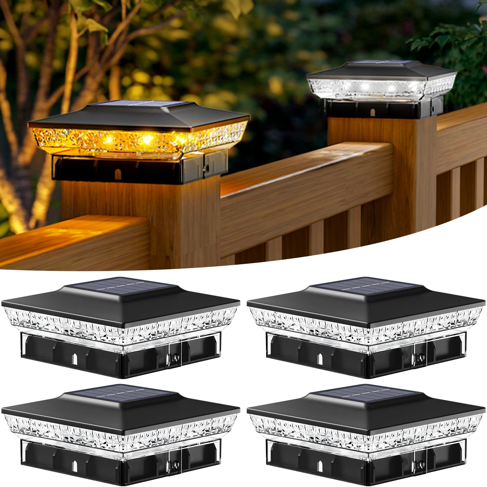 btfarm 4x4 solar post cap light mounted on a wooden post for warm outdoor ambiance