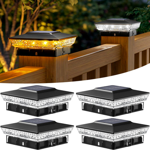 btfarm 4x4 solar post cap light mounted on a wooden post for warm outdoor ambiance