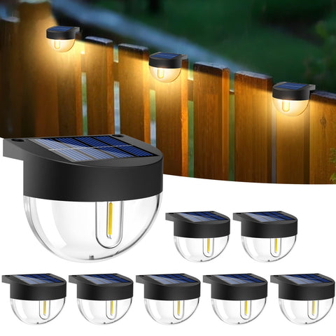btfarm 8-pack solar deck lights illuminate outdoor spaces with warm white glow for safe steps.