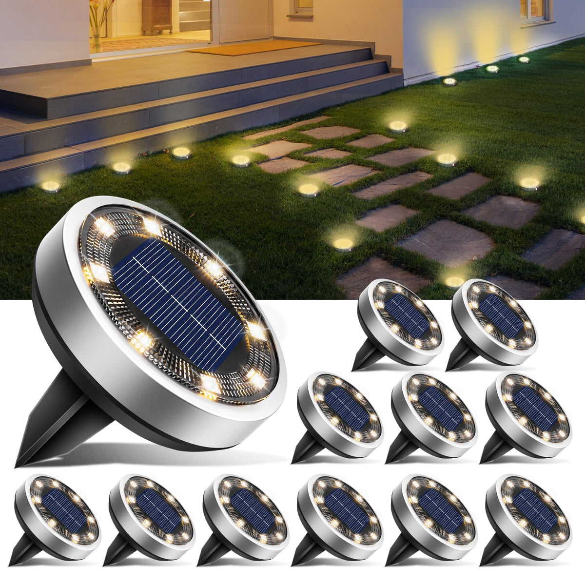 btfarm solar ground light 8 LEDs for bright, energy-efficient garden path illumination.