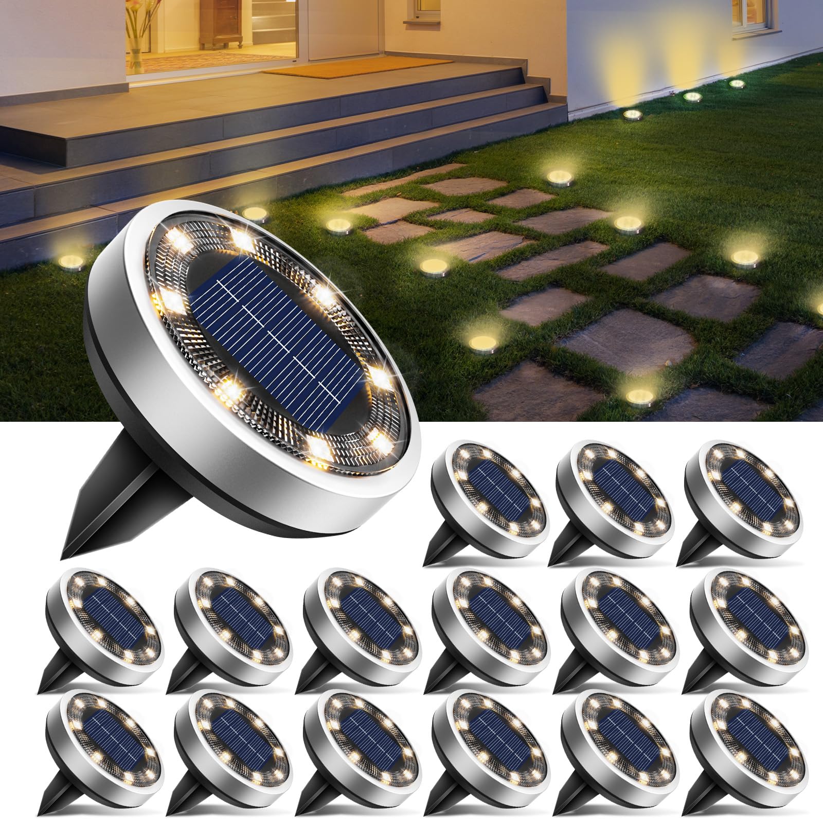 BTfarm solar ground light on pathway providing warm, inviting outdoor illumination.