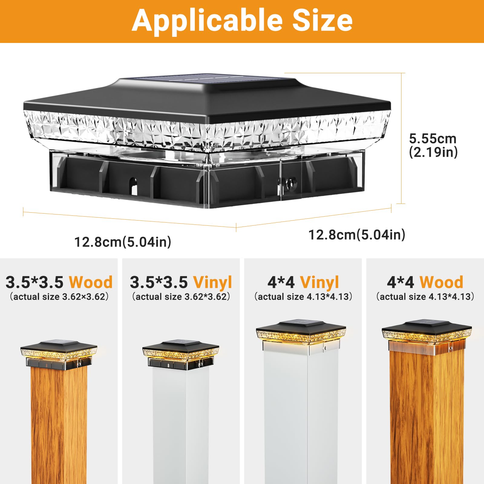 btfarm solar post cap light in cool mode provides clear visibility along a gate
