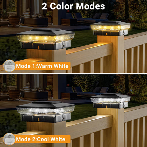 btfarm solar post cap light in warm mode enhances cozy evenings along a fence